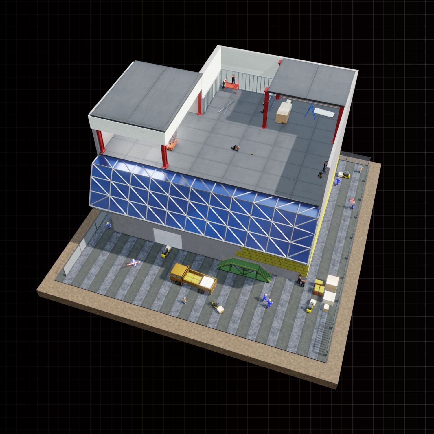 A flat 3D vector of a building showing drywall